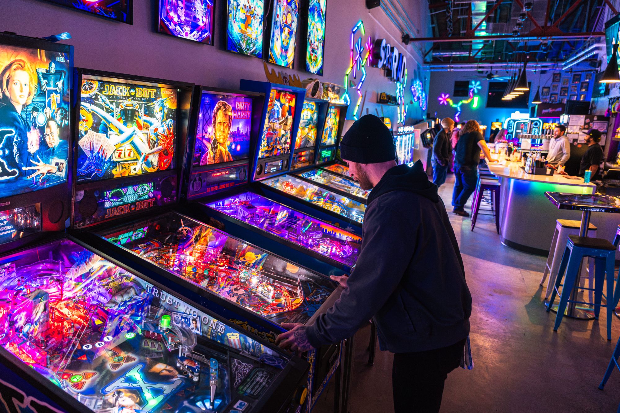 Pinball machines at Raleigh barcade Super Rad