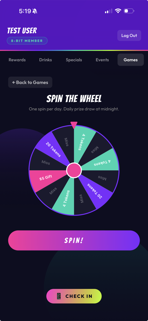 Spin the wheel game in the Super Rad Rewards app