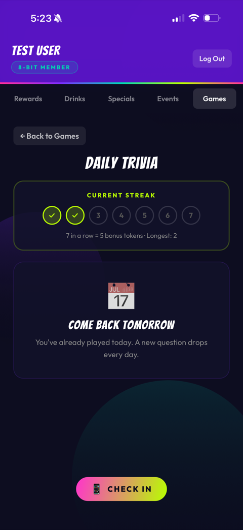Daily trivia game in the Super Rad Rewards app